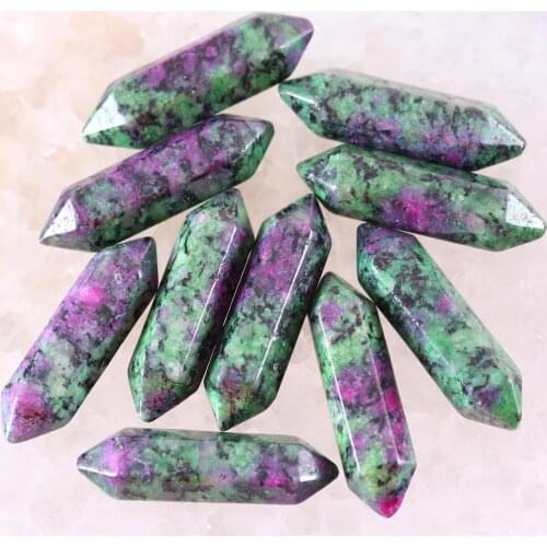 8x32MM Natural Stones Red Zoisite Hexagonal Healing Pointed Reiki Chakra No Drilling Hole Beads Fit Pendant 5Pcs K390