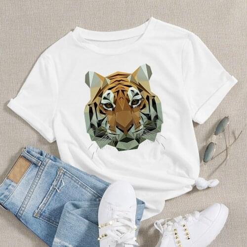 Aesthetic Round Neck T Shirt Animals Tiger Graphic New Women T-shirt Design Sleeve Personality Creative Breathable T Shirt