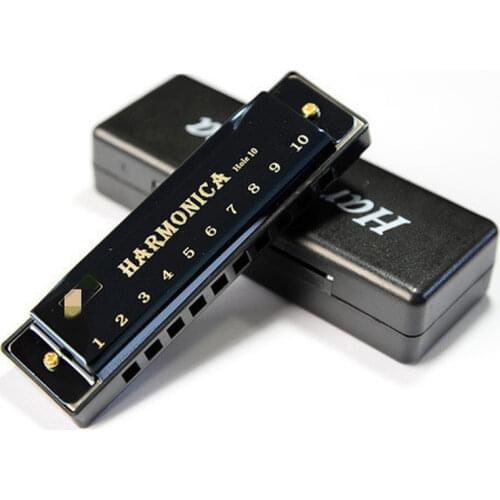 10 Holes Key of C Blues Harmonica Musical Instrument Educational Toy with Case Chromatic Harmonica