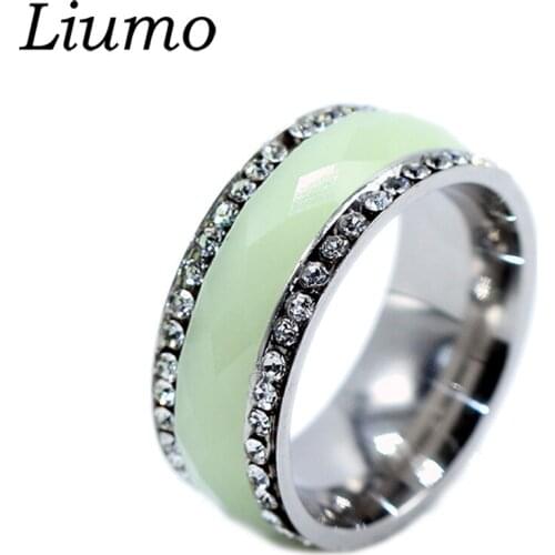 Liumo Fashion Glow In The Dark with Crystal Women Men Stainless Steel Party Ring Lr523