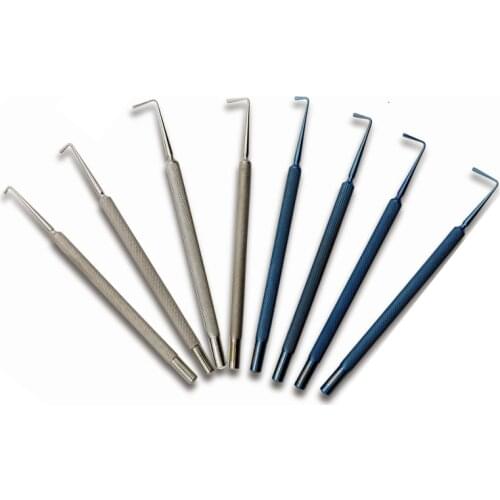 Titanium alloy stainless steel microscopy device squint hook 6 8 10 12mm flat handle round handle perforated non-porous squint h