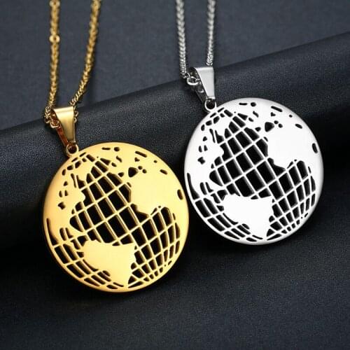 Fashion Retro Golden World Map Pendant Necklace Mens Geometric Round Pendant Necklace Collar Necklace Jewelry
