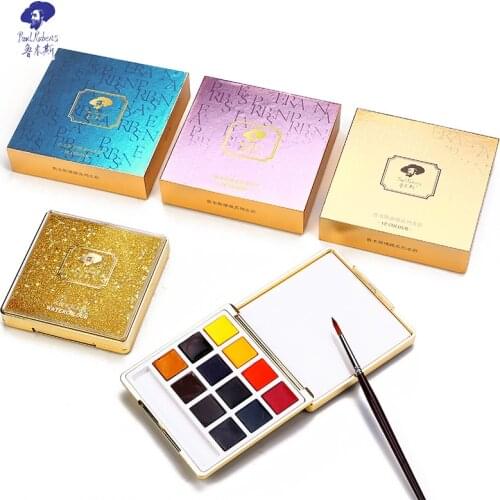 Paul Rubens Watercolor Art Set 12 Colors Portable Travel Solid Pigment Brilliant Series with Palette for Drawing Beginners