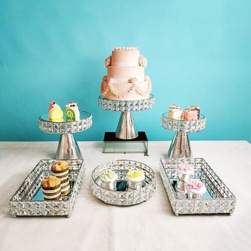 3pcs-7pcs silver Crystal Dessert Table Set Wedding Table Snack Tray European Style