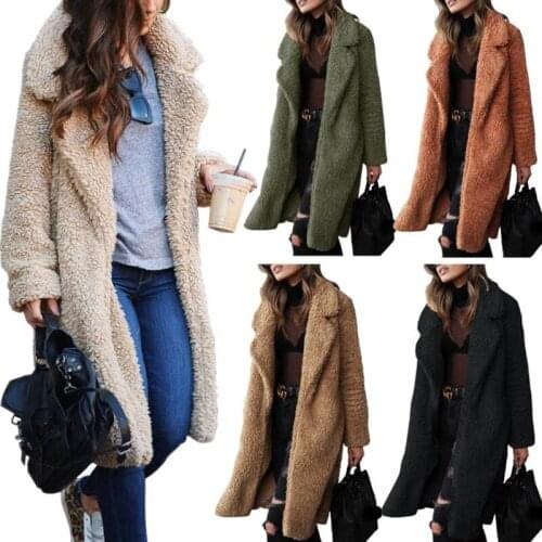 2021 New Winter Thicken Fleece Coats Women Long Warm Long Sleeve Faux Fur Lapel Jacket Female Teddy Cardigan Outwear