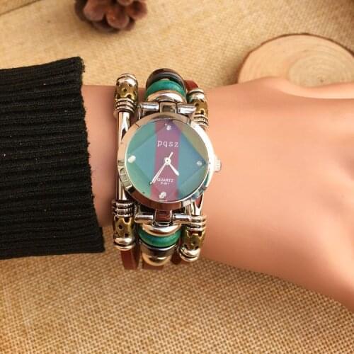 New fashion women watches Full handmade watch diamond Quartz genuine leather Strap High Quality Dress Retro Watches GKL-PQ-B05