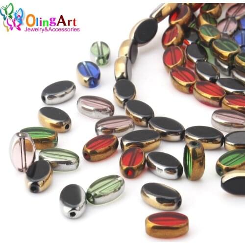 OlingArt 9 * 6MM 12pcs/lot Glass Metal Plated Crystal Multicolor mixing Oval shape bead DIY Necklace Bracelet Jewelry Making