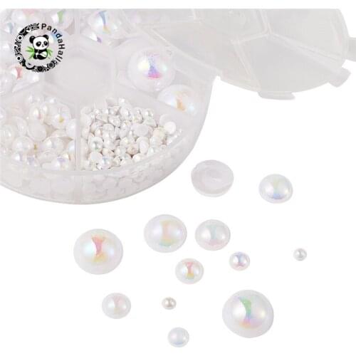 Pandahall 1 Box Acrylic Cabochons Imitation Pearl AB Color Plated for Jewelry Findings Making Half Round WhiteSmoke 4~14x2~7mm