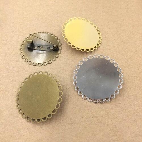 Blank Brooches Base Flat Circle Lace Glue Pad Back Pins Cameo Cabochons Settings Findings Multi-color Plated Metal Wholesale