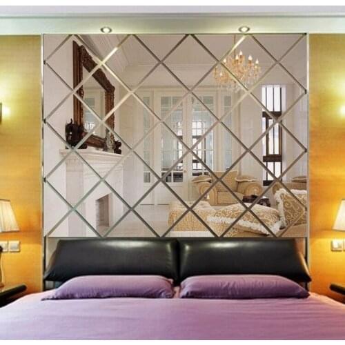 Rhombus Mirror Wall Stickers Living Room TV Backdrop DIY Art Wall Decor Home Entrance Mirror Acrylic Wall Stickers Decoration