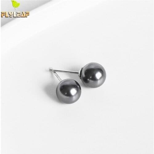 Noble Gray Pearl Beads 100% 925 Sterling Silver Stud Earrings For Women Tiny Earings Fashion Jewelry Fine High Quality Flyleaf