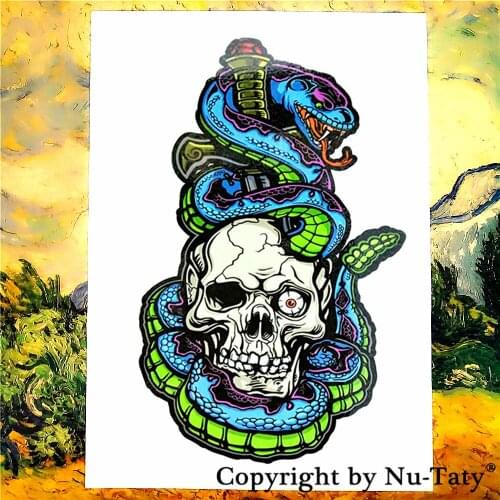 SHNAPIGN Cobra Skull Temporary Tattoo Body Art Flash Tattoo Stickers 21*15cm Waterproof Car Styling Home Decor Wall Sticker