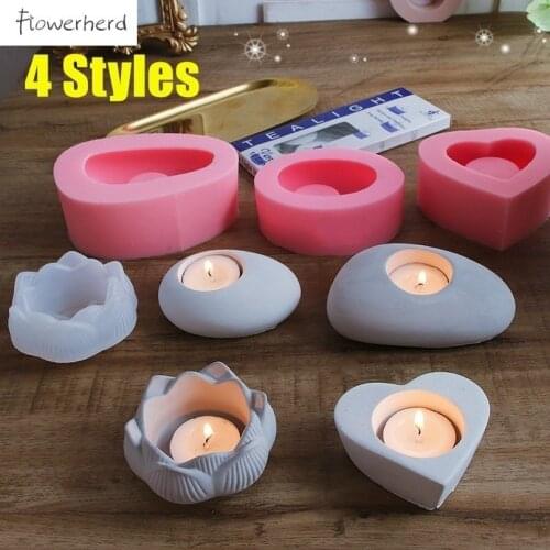 Handmade Diy Candle Mold Candlestick Cement Silicone Mold Lotus Heart Shape Aromatherapy Plaster Ornaments Drop Glue