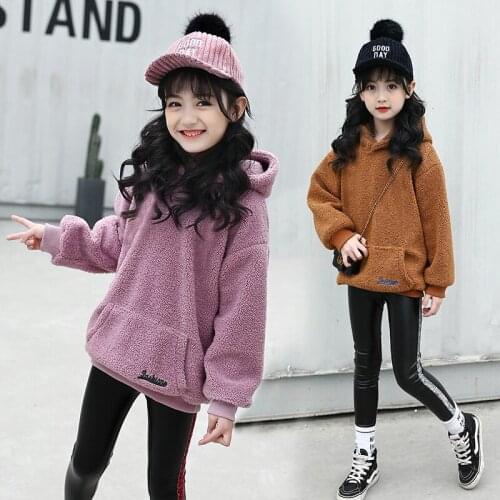 Girls' Hoodies Sweatshirts Kids Underwear 2021 Violet Plus Velvet Thicken Winter Autumn Jacket Cotton Outdoor Childrens Clothin