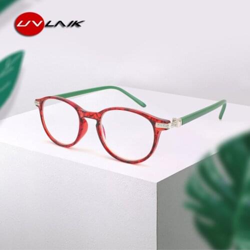 UVLAIK Retro HD Resin Reading Glasses Women Fashion Luxury Round Reading Eyeglasses Men Anti-Blu-ray Prescription Glasses +4.0