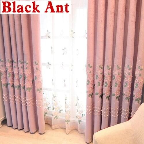 Pink Chenille European Embossed Embroidered Curtain for Window Bedroom Princess Room Sheer Fabric Blinds Treatment X567#30