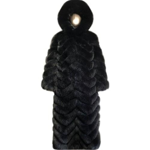 YOLOAgain Plus Size Jacket Women Ladies Hooded Real Fox Fur Coat Long Outwear