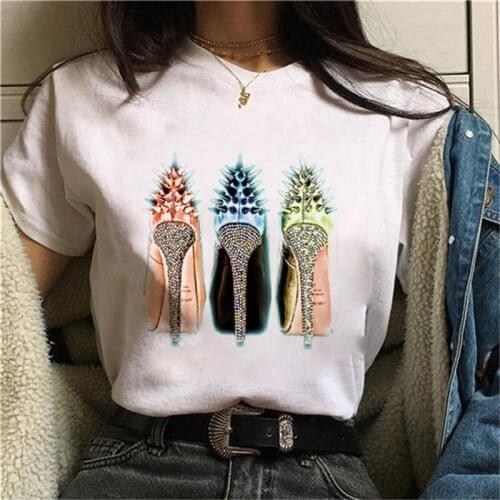 Womens T-shirt casual high-heel T-shirt fashion printed short-sleeved tops and T-shirt graphics T-shirt Harajuku female clothes