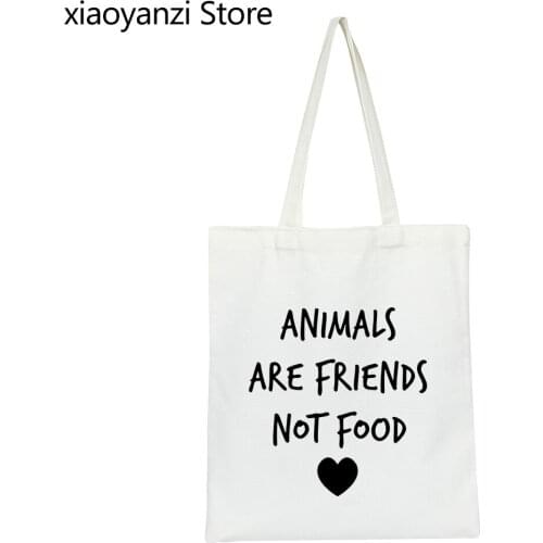 ANIMALS ARE FRIENDS not food Letters Print Women Shoulder Bags Casual Funny Handbag For Lady Canvas Shopping Bags SL-386