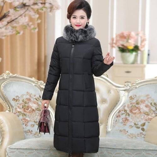 Womens winter jacket high-end new long section thick fur collar cotton clothes mother womens middle-aged cotton clothing