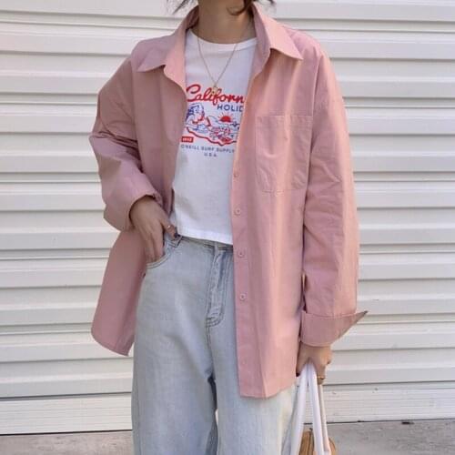 Women Long Sleeve Casual Shirts New Arrival 2021 Autumn Korean Style Turn-down Collar Solid Color Loose Ladies Elegant Tops W451