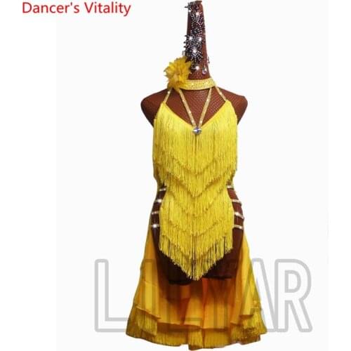 Latin Dance Competition Dress Women Latin Dancing Fringes Dress High-End Custom Adult Child Performance Clothing Sexy Skirt