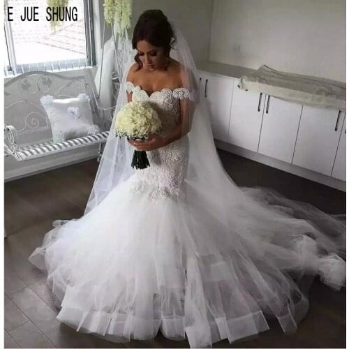E JUE SHUNG Newest Backless Mermaid Wedding Dresses Off the Shoulder With Appliques Sweetheart Bridal Dresses robe de mariee