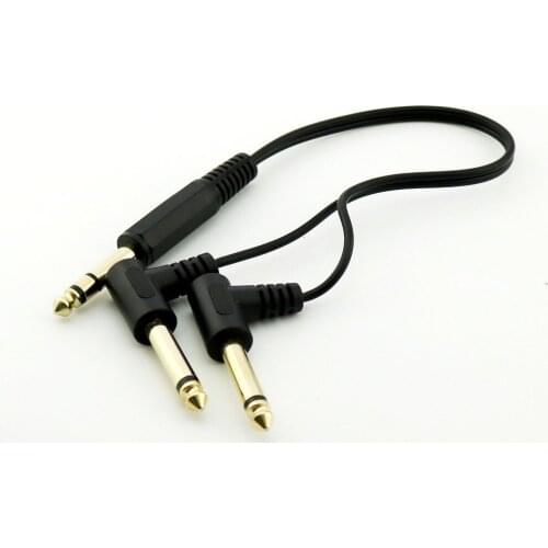 1pcs 6.35mm Male Stereo to 2x6.35mm 1/4" Male Mono Right Angle Y Splitter Audio Cable 30cm