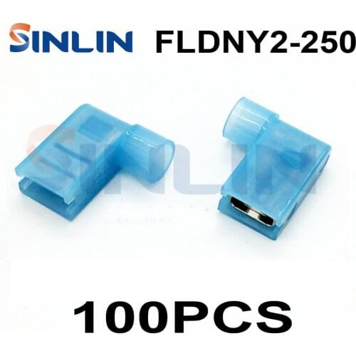 100PCS Crimp Terminals FLDNY2-250 Nylon Flag Female Terminal insulated flag 6.3 plug Right Angle Terminals 1.5-2.5mm 16-25AWG