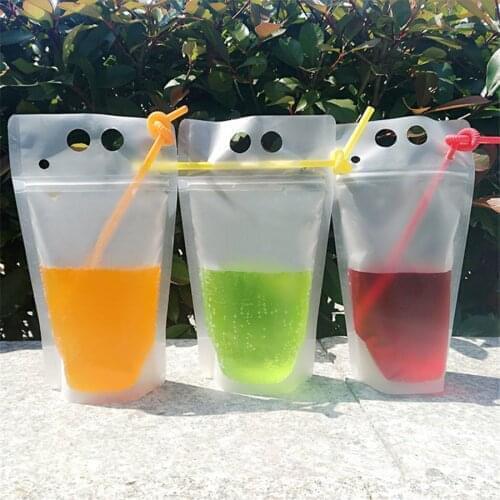 100 Pcs Plastic Drink Pouches Bags with Drink Straws Reclosable Zipper Non-Toxic Disposable Drinking Container Wholesale