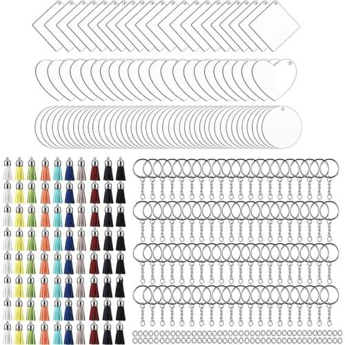 320 Pcs Acrylic Keychain Blank Key Rings Set Include Tassels, Key Chain Rings and Jump Rings for DIY Keychain Crafting
