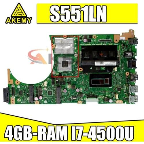Akemy S551LN Laptop motherboard for ASUS S551LN S551LB S551L original mainboard 4GB-RAM I7-4500U GT840M