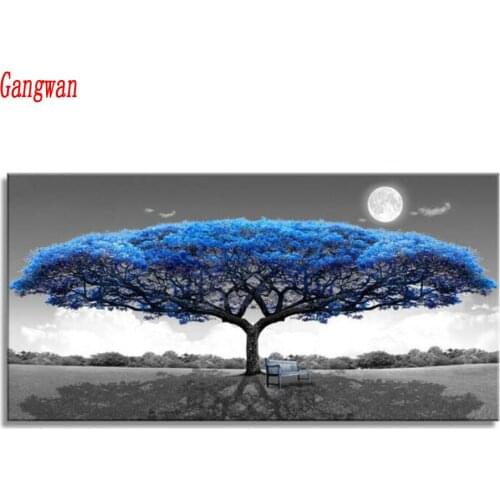 Full square Circular Diamond 5D DIY Diamond Painting purple blue tree Landscape Embroidery beads Cross Stitch Home Decor gift