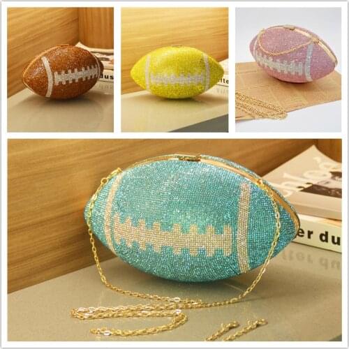 Diamond Rugby Design Luxury Party Evening Bag Dinner Clutch Bag for Women Shoulder Chain Bag Purses and Handbags