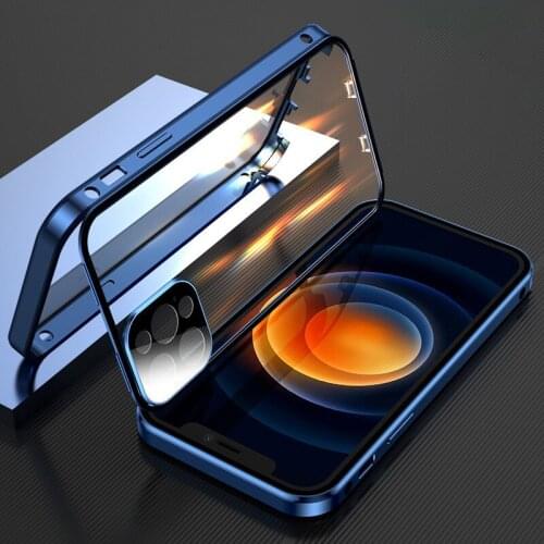 Aluminum Metal Bumper Phone Case For iPhone X XR XS Max Case Metal Frame Tempered Glass Cover For iPhone 6 7 8 Plus 12 11 Coques