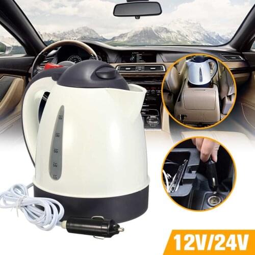1000ML 12V/24V Car Hot Kettle Portable Water Heater for Tea Coffee 304 Stainless Steel Large Capacity Travel Auto Vehicle Kettle