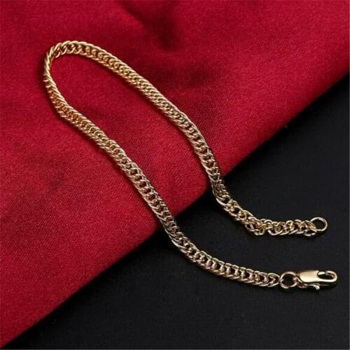Free Shipping 4MM female gold bracelet Gold 18 K water wave chain simple fashion new wholesale