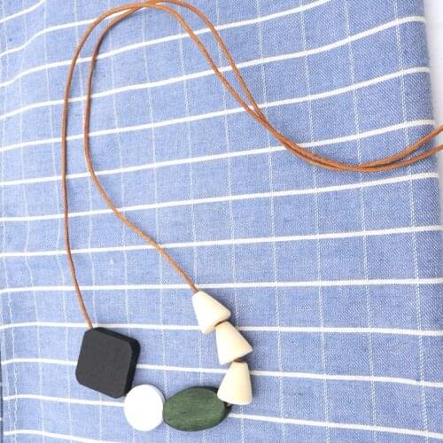 Black wood geometric necklace pendant minimalist statement irragular abstract leather cord adjustable 2019 new NW747