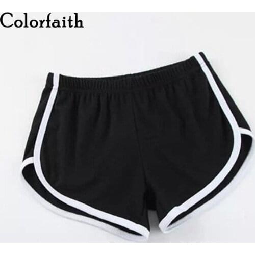Colorfaith New 2021 Spring Summer Women Shorts Skinny High Elastic Waist Beach Joggers Fitness Slim Hot Shorts Trousers P907AB