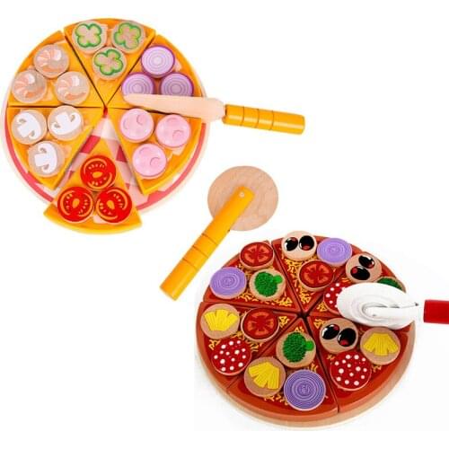 26pcs Kids Montessori Wooden Toy DIY 3D Pizza Kids Early Eductional Hands Brain Training Learning Fruit Vegetable Toy