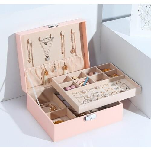 2021 Double-Layer Jewelry Box High Capacity PU Leather Jewelry Storage Box Large Space Jewelry Holder Organizer Gift Box