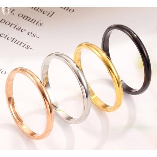 FXM 2mm Thin Titanium Steel Couple Ring Simple Fashion Gold Silver Rose Gold Color Finger Ring For Women and Men Mens Gifts