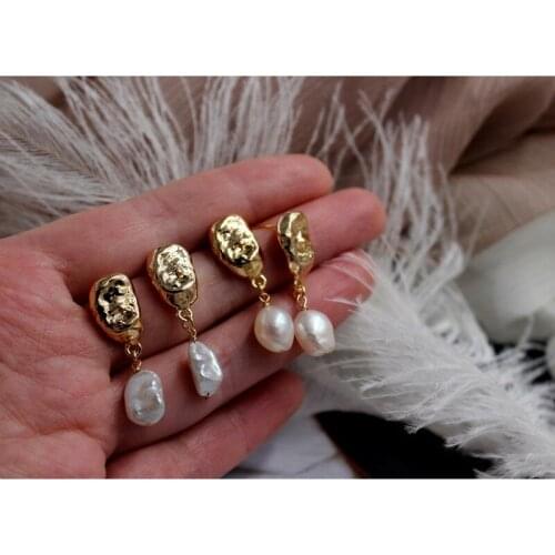 14K Gold 925 Silver Needle Roman Holiday Baroque Pearl Retro Vintage Elegant Wedding Drop Charm Earrings Jewelry for Women Gift