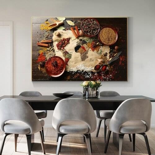 World Map of Herb and Spice Canvas Paintings Art Posters and Prints Kitchen Theme The Wall Art Picture for Kitchen Room No Frame