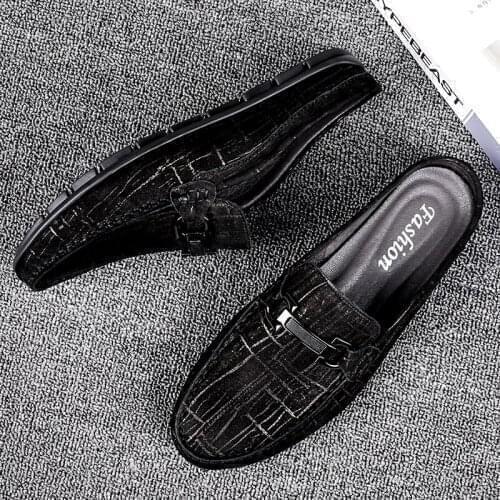 Summer Men Shoes Casual Brand Mens Penny Loafers Leather Half Slipper Breathable Slip on Lazy Driving Shoes Men Moccasins