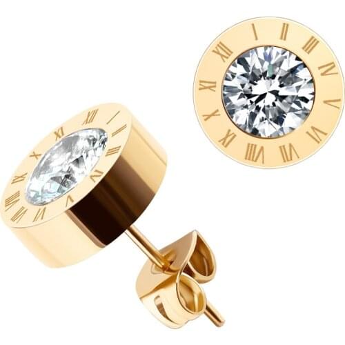 LOVR 2020 New Korean Stainless Steel Small Stud Earrings for Women Man Fashion Geometric Round Roman Numerals Earrings Jewelry