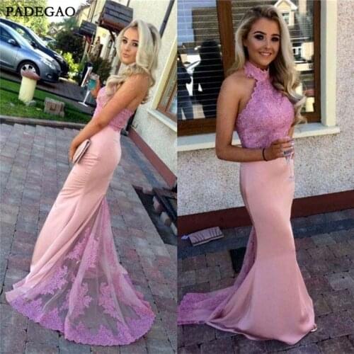 Fashion Evening Dresses With Appliques Mermaid High Neck Sleeveless Sweep Train Long Satin Evening Dress Plus Size