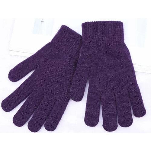 Men Women Winter Plus Velvet Warm Mittens Trendy Pure Color Stretch Soft Knitted Outdoor Riding Skiing Thermal Full Finger Glove