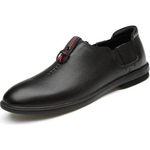 Mens Genuine Leather Shoes Leather Spring 2021 New Business Casual Loafers Minimalist Non-slip Breathable Business Shoes Men