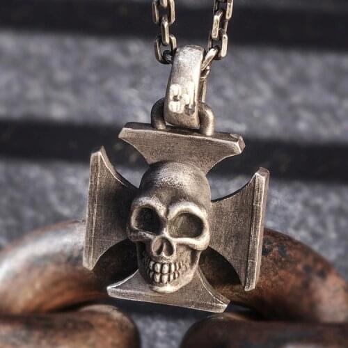 Solid 999 Sterling Silver handmade skull punk mens pendant Charm jewelry A5677